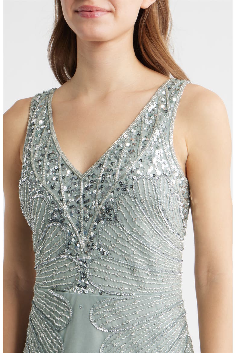 Beaded Sleeveless Chiffon Dress, Alternate, color, SAGE