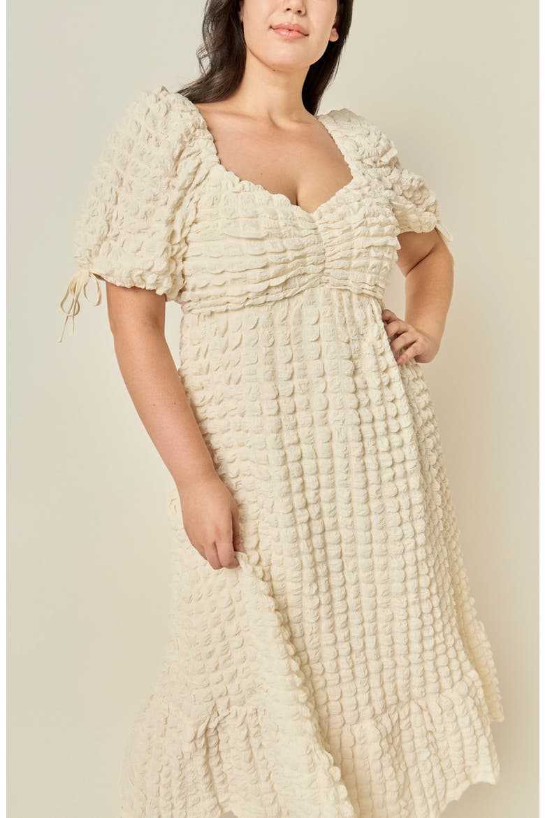 Textured Puffed Sleeve Midi Dress, Alternate, color, IVORY