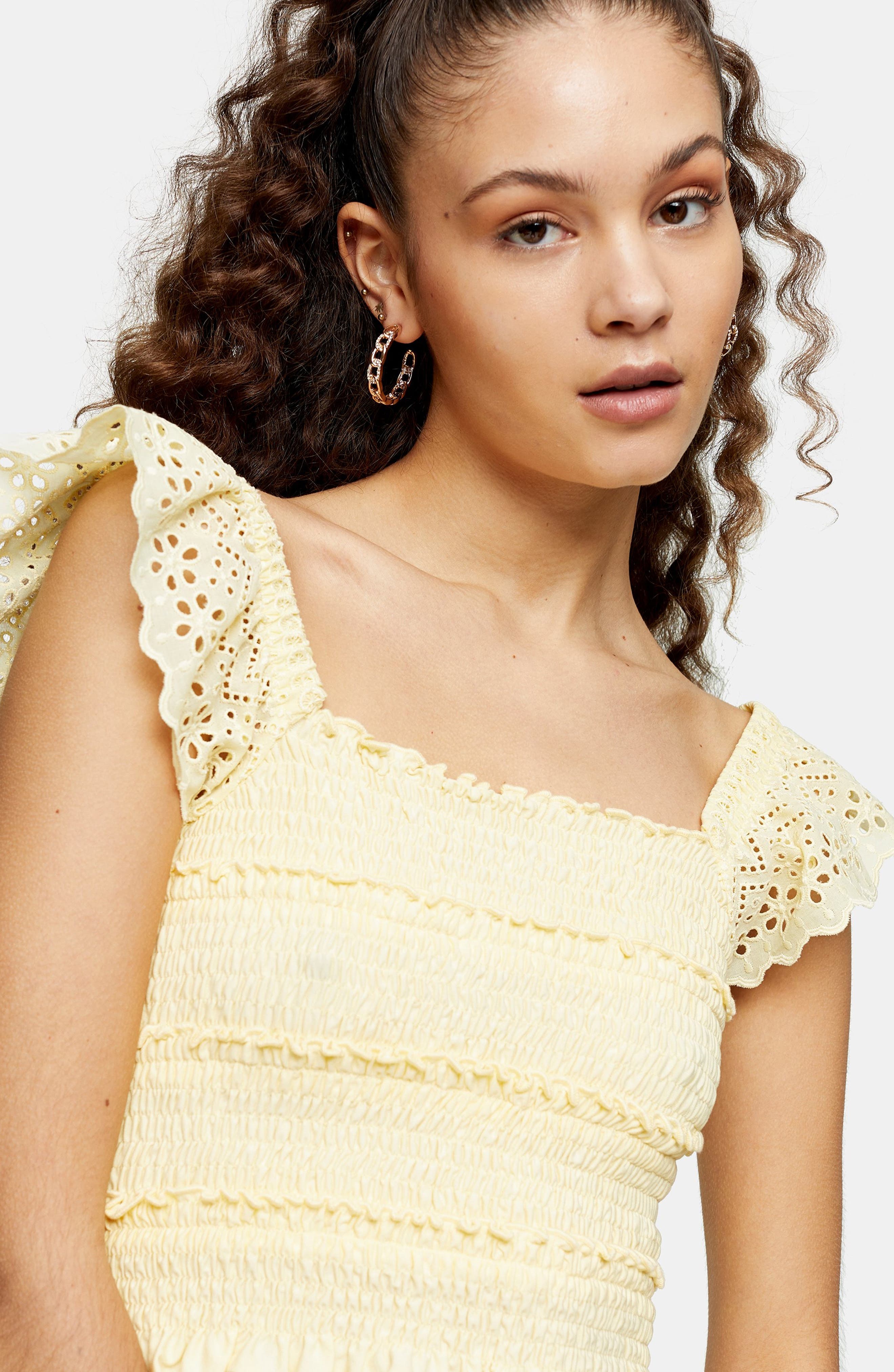 Topshop Smocked Ruffle Strap Crop Top (Women) | Nordstromrack
