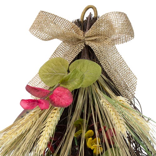 Northlight 24" Autumn Harvest Wheat And Eucalyptus With Feathers Teardrop Swag In Multi