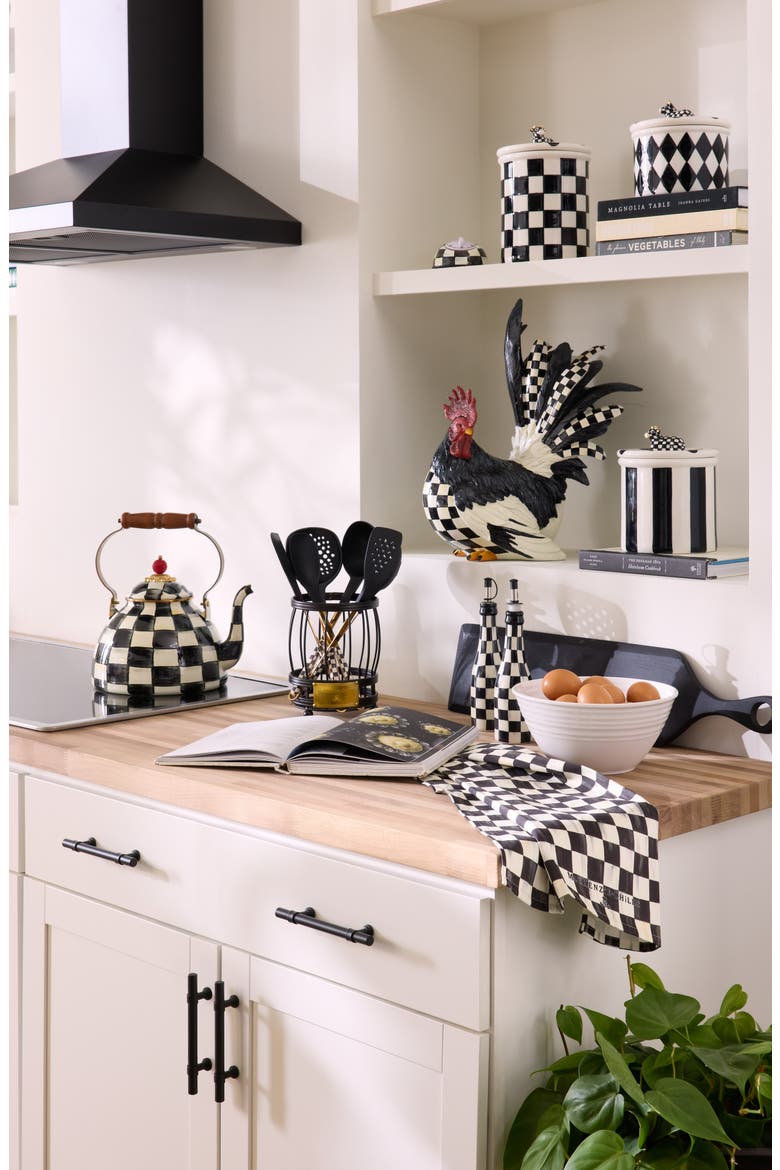 Courtly Check Rooster Figurine, Alternate, color, BLACK/ WHITE