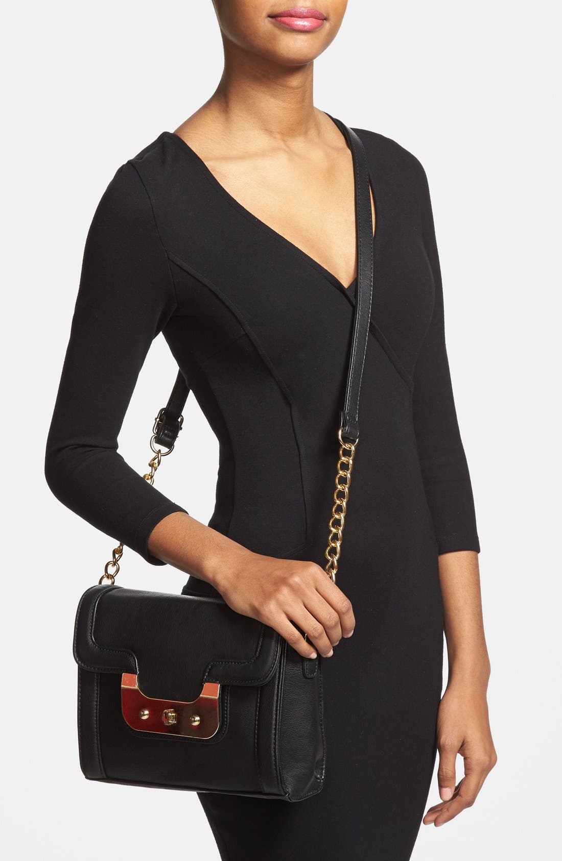 Faux Leather Crossbody, Alternate, color, BLACK