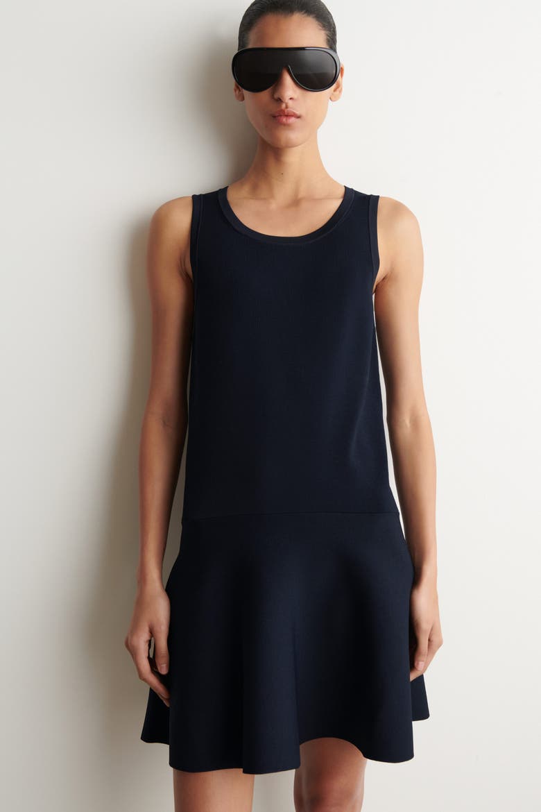 Flared Knitted Mini Dress, Alternate, color, NAVY