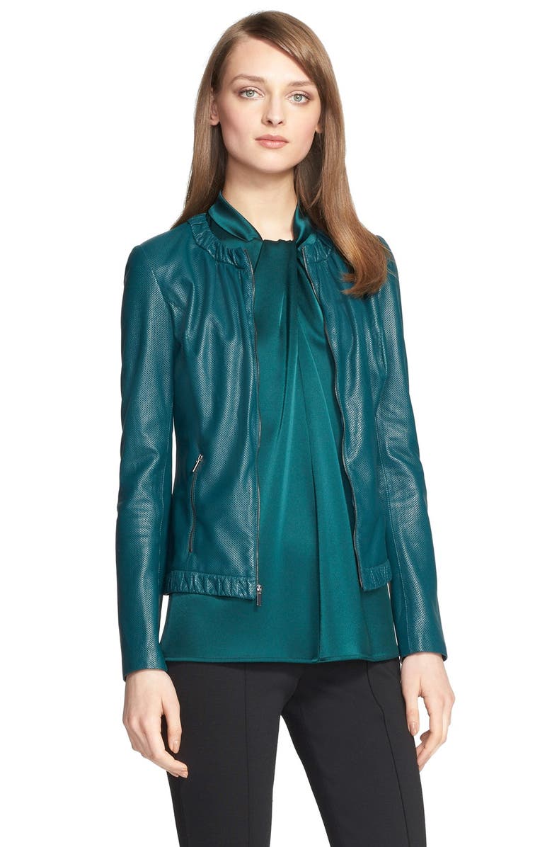 St. John Collection Perforated Nappa Leather Jacket, Alternate, color, 