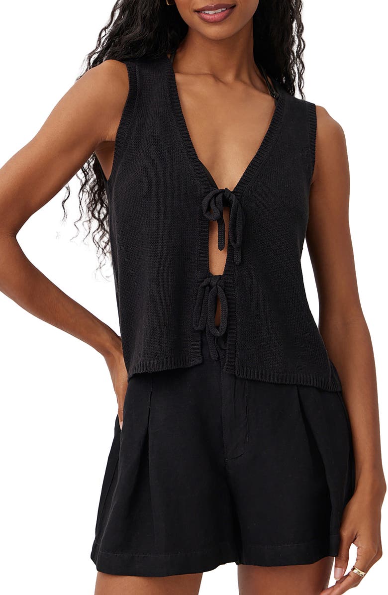 Bella Dahl Tie Front Linen Blend Sweater Vest, Main, color, 