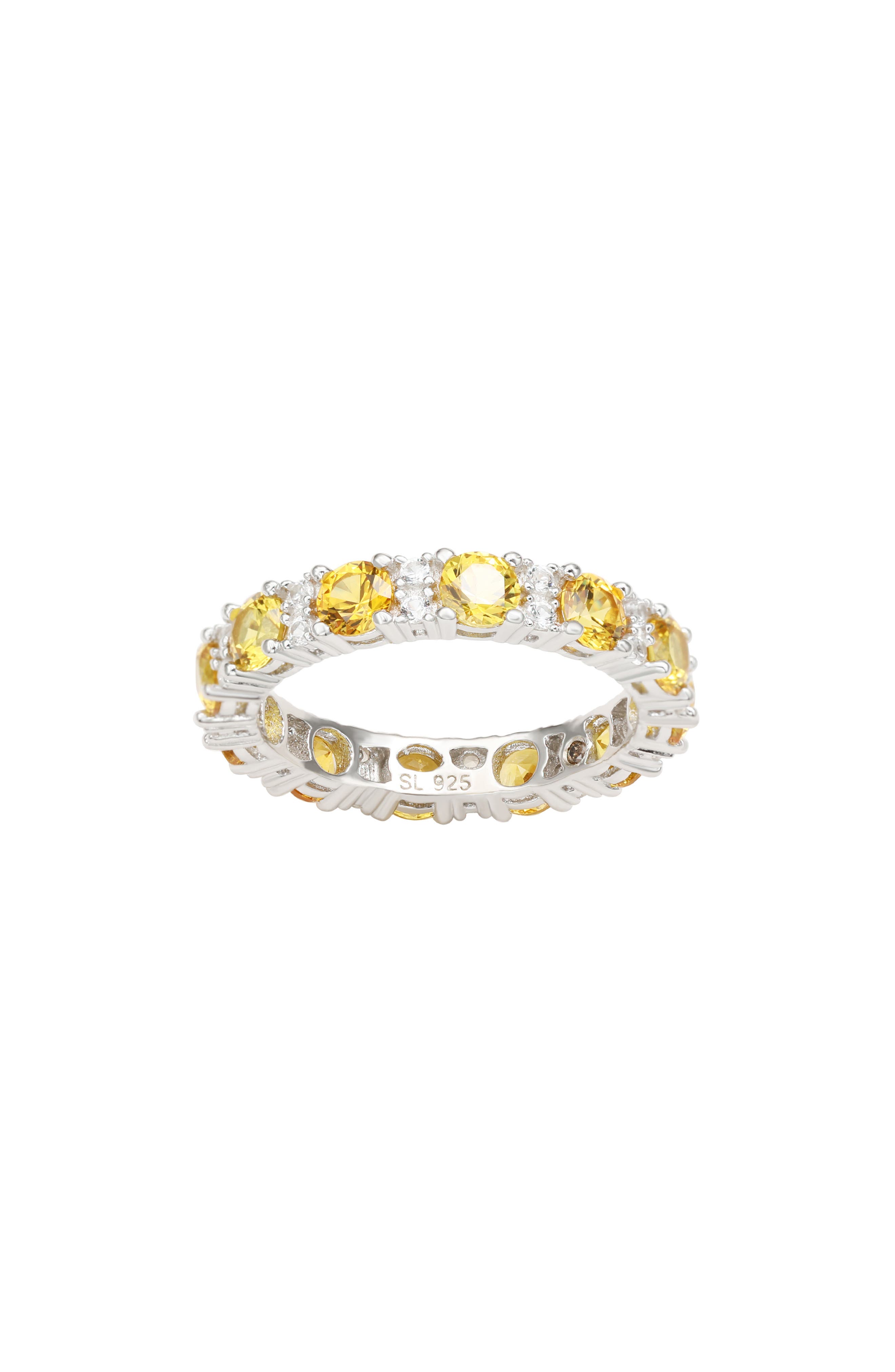 SUZY LEVIAN Sterling Silver Yellow Sapphire & Lab Created White Sapphire Eternity Ring