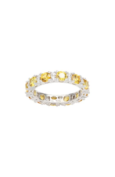 Sterling Silver Yellow Sapphire & Lab Created White Sapphire Eternity Ring