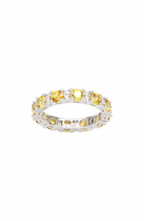 SUZY LEVIAN Sterling Silver Yellow Sapphire & Lab Created White Sapphire Eternity Ring