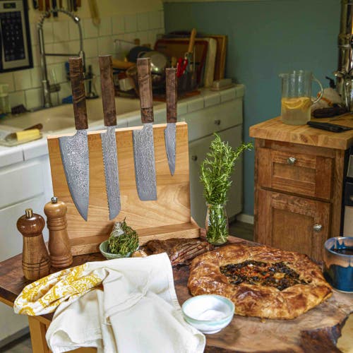 Italic European Beech Wood Magnetic Knife Block In Light Brown/beige