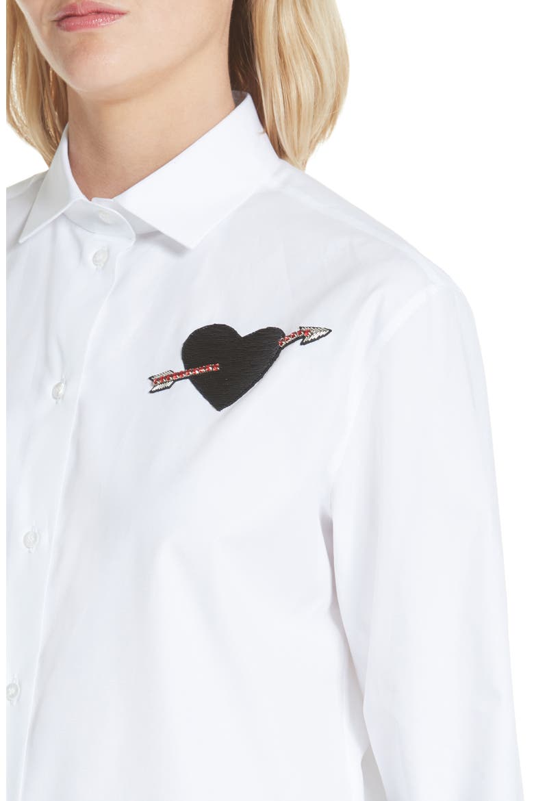 Love Story Embroidered Heart Poplin Blouse, Alternate, color, WHITE