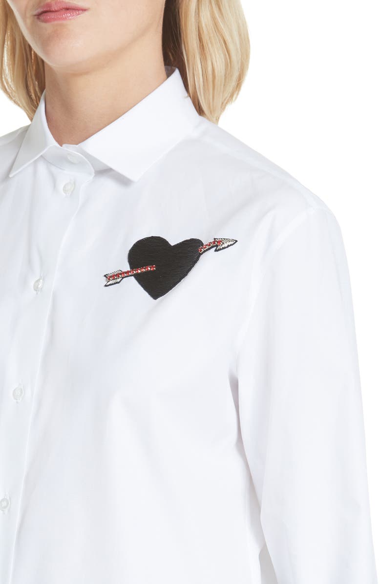 Valentino Love Story Embroidered Heart Poplin Blouse, Alternate, color, 