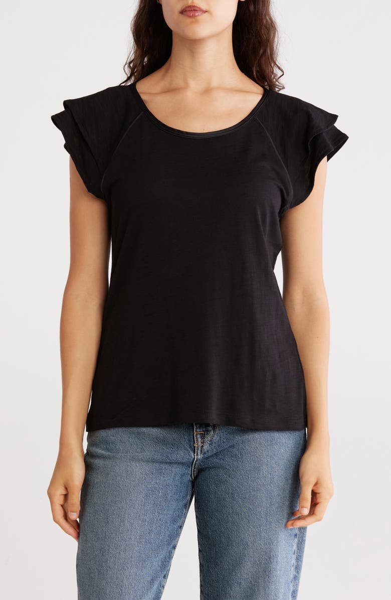 Catherine Malandrino Tiered Ruffle Scoop Neck Top, Main, color, Black