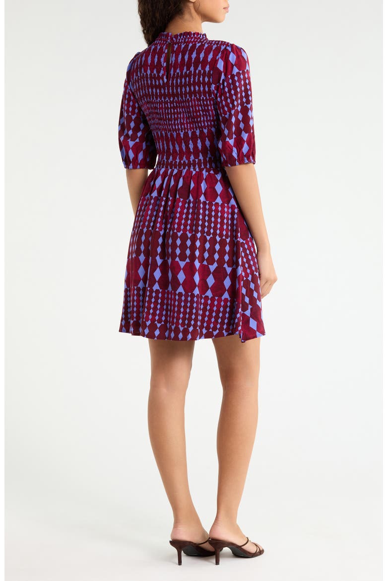 Ramsay Abstract Sulen Smocked Bodice Dress, Alternate, color, BURGUNDY-BLUE
