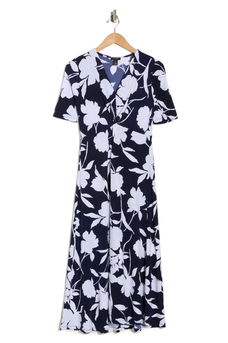 Floral V-Neck Tie Front Maxi Dress, Alternate, color, CLASSIC NAVY
