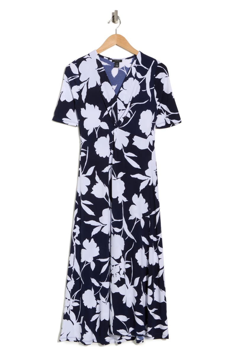 Halogen<sup>®</sup> Floral V-Neck Tie Front Maxi Dress, Alternate, color, Classic Navy