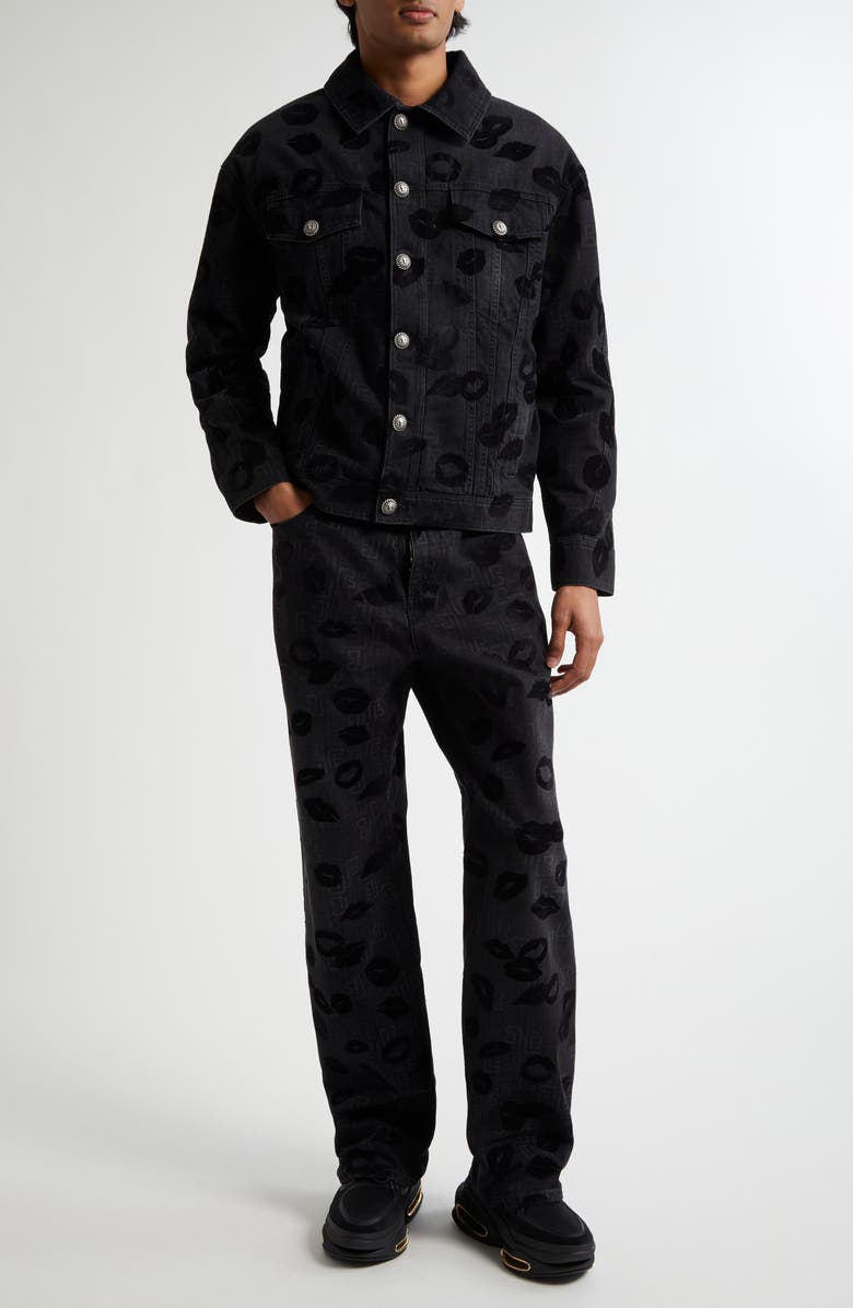 Balmain Monogram Flocked Lips Jeans, Alternate, color,