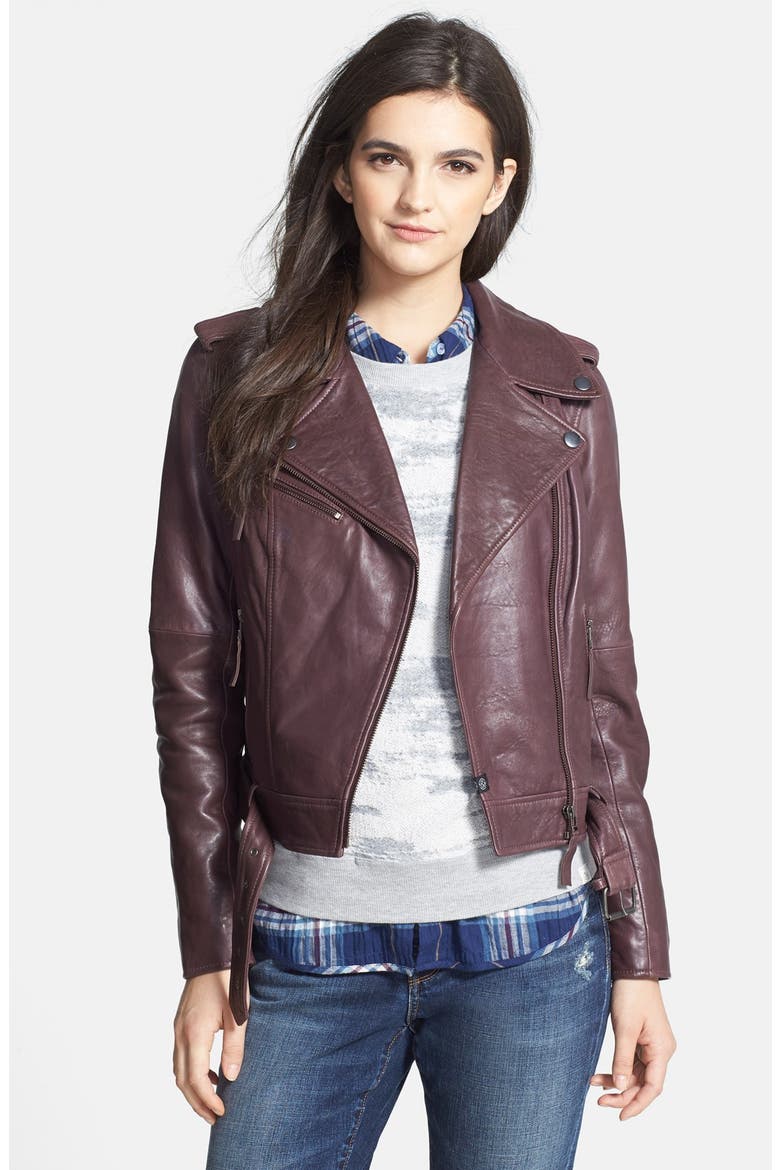 Treasure&Bond Leather Jacket, Main, color, BURGUNDY FIELD