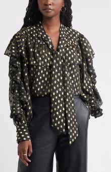 Treasure & Bond Tie Neck Metallic Chiffon Top