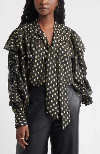 Treasure & Bond Tie Neck Metallic Chiffon Top