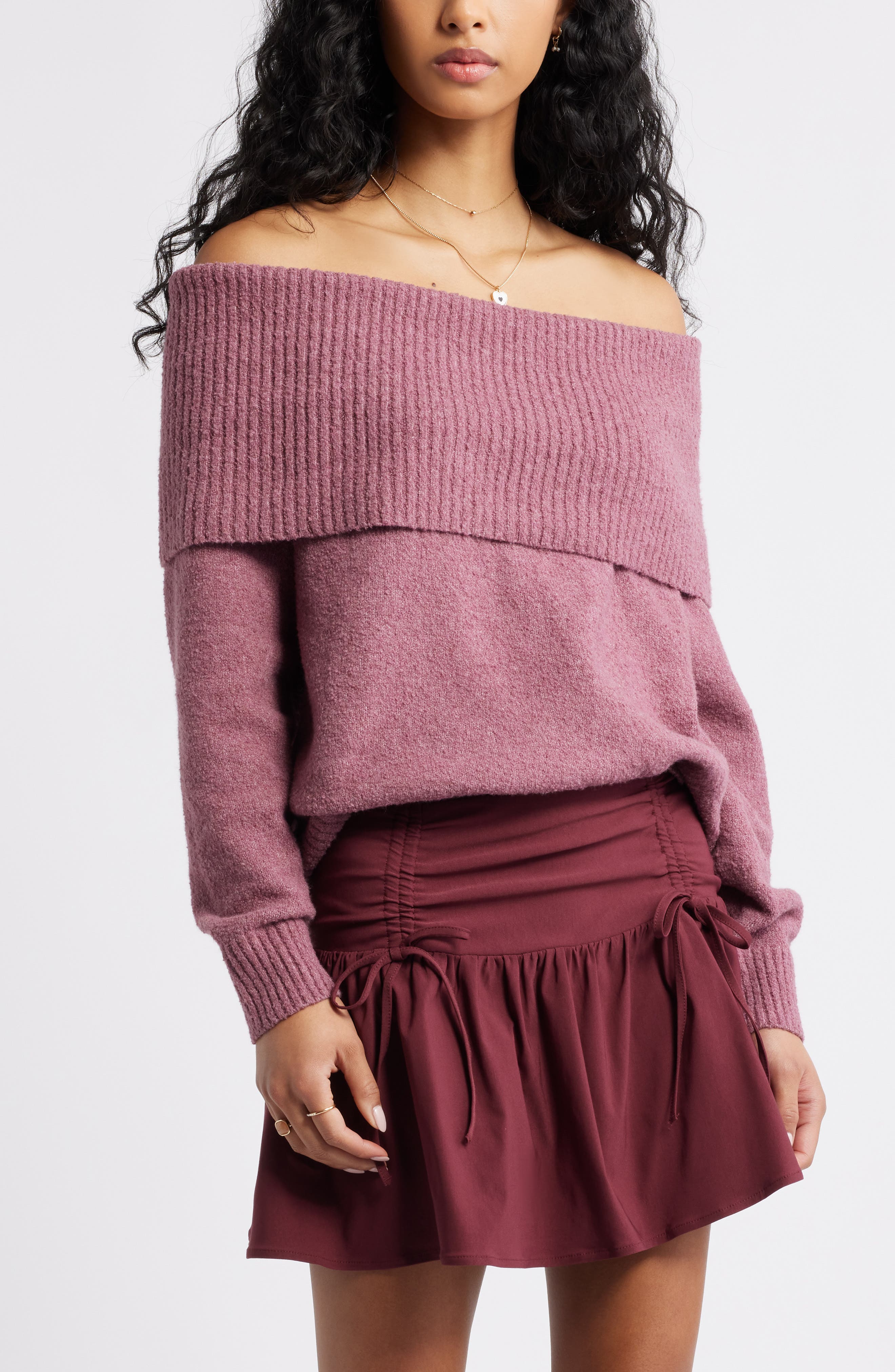 Boucle Off the Shoulder Sweater - image 5