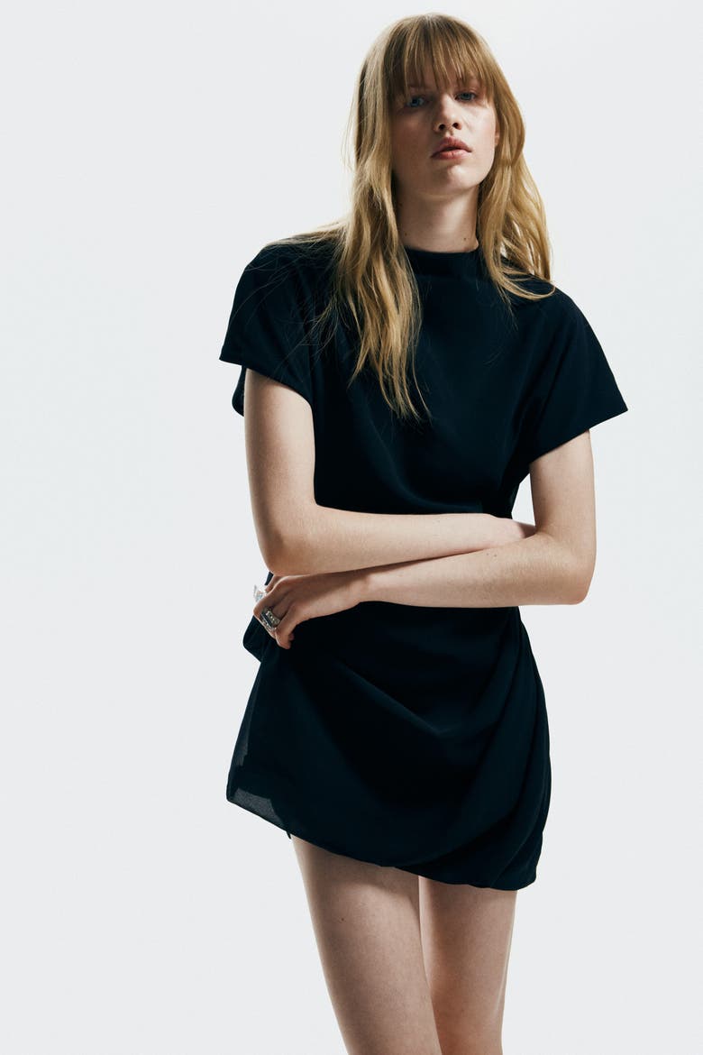 Draped Turtleneck Dress, Alternate, color, Black
