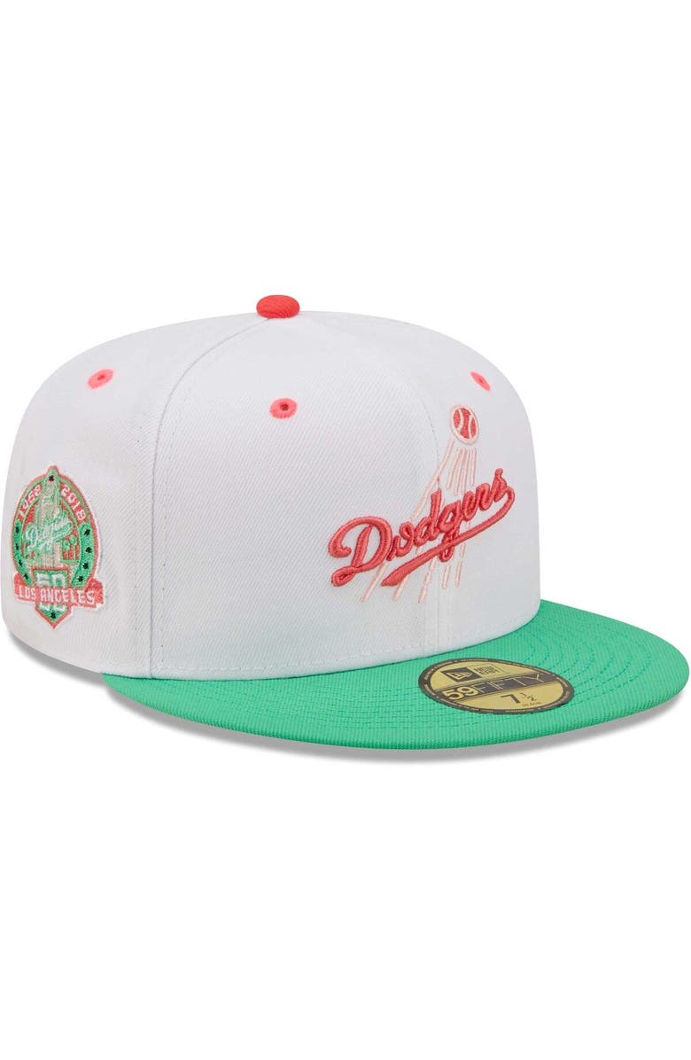 New Era Men's New Era White/Green Los Angeles Dodgers 50th Anniversary in Los Angeles Watermelon Lolli 59FIFTY Fitted Hat, Main, color, White