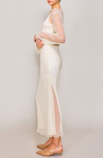 Lace Overlay Long Sleeve Maxi Cocktail Dress