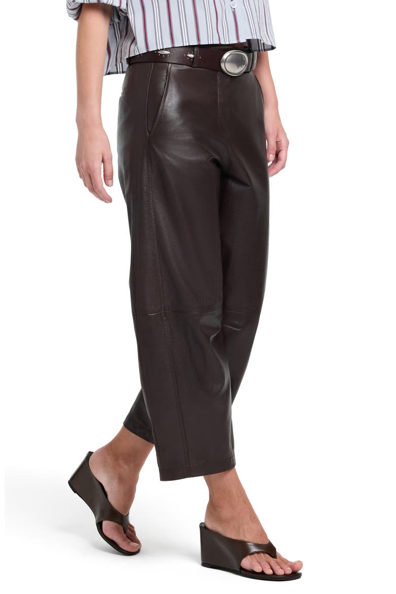 Leather Slouchy Wide Leg Trousers, Alternate, color, DARK CHOCOLATE