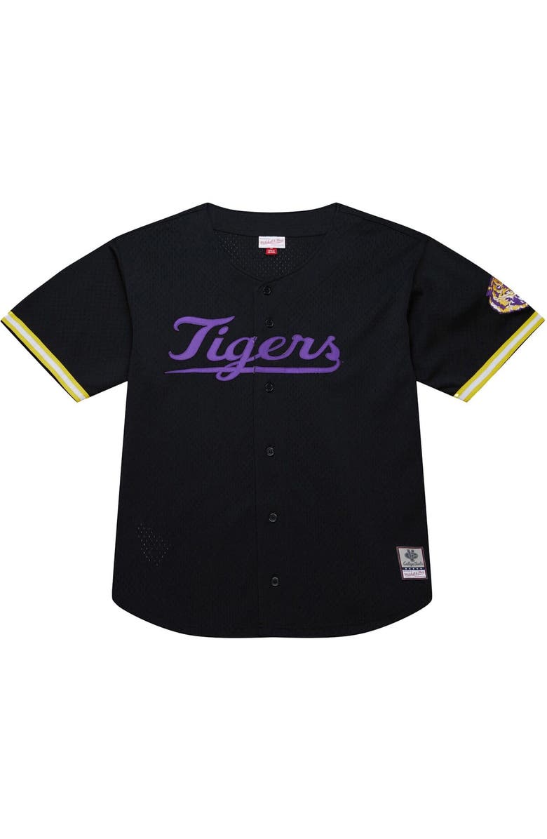 Mitchell & Ness Men's Mitchell & Ness Black LSU Tigers On The Clock Full-Button Fashion Jersey, Alternate, color, Black