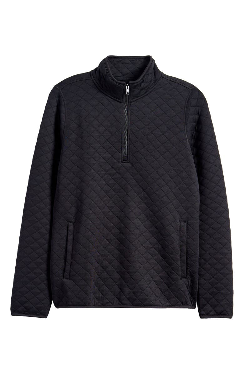 Marine Layer Corbet Quilted Quarter Zip Pullover, Alternate, color, Black Heather