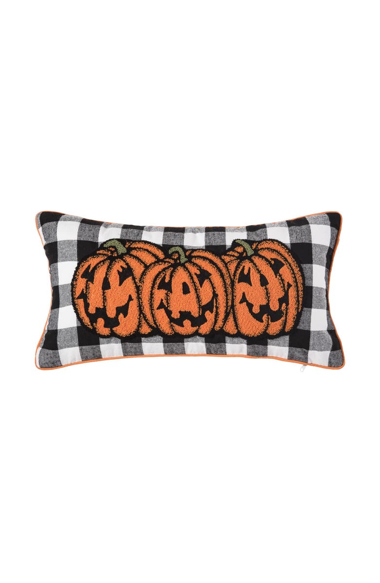 C&F Home Jack-O-Lantern Pumpkin Check Tufted Bolster Halloween Accent Pillow, 12" x 24", Main, color, Orange