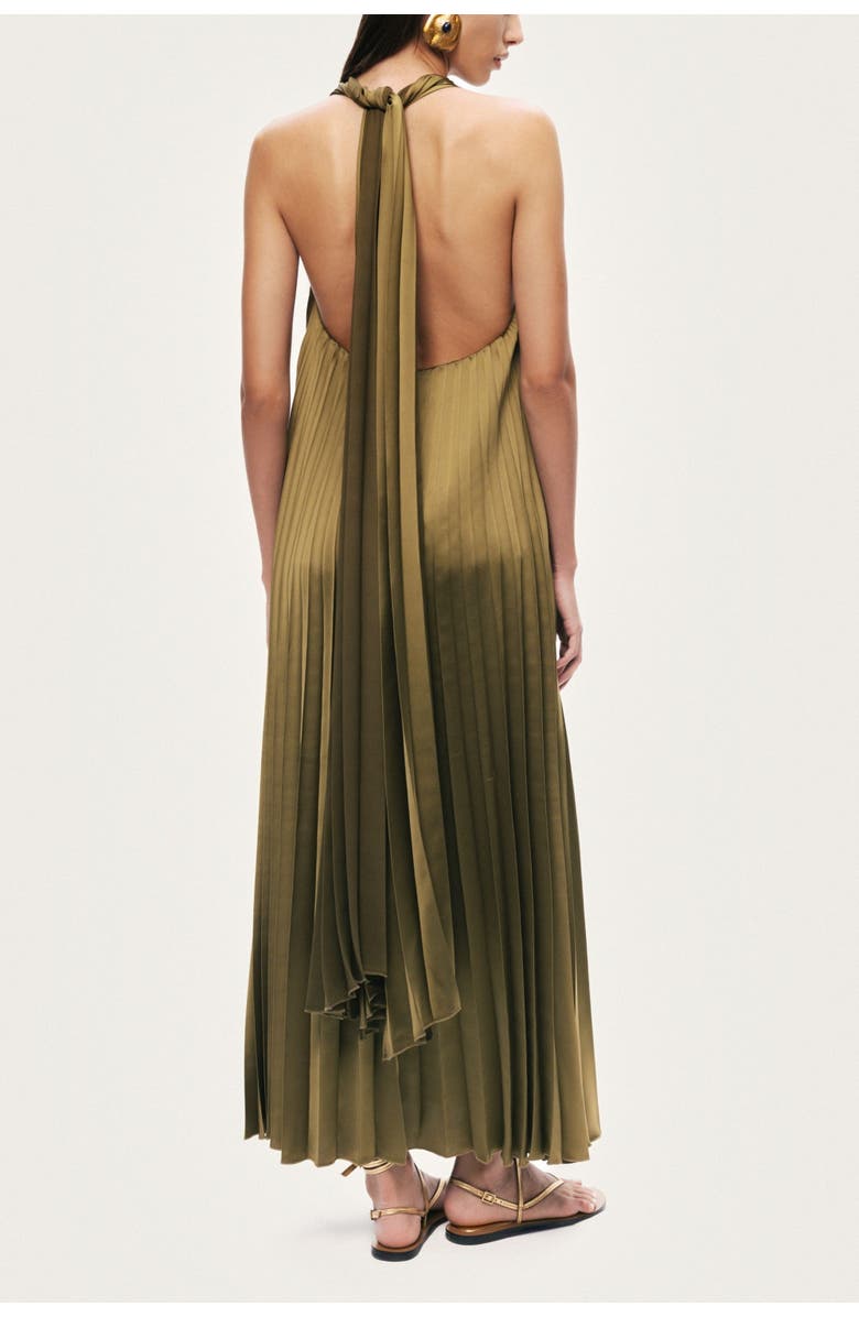 Nocturne Pleated Halter Maxi Dress, Alternate, color, Khaki