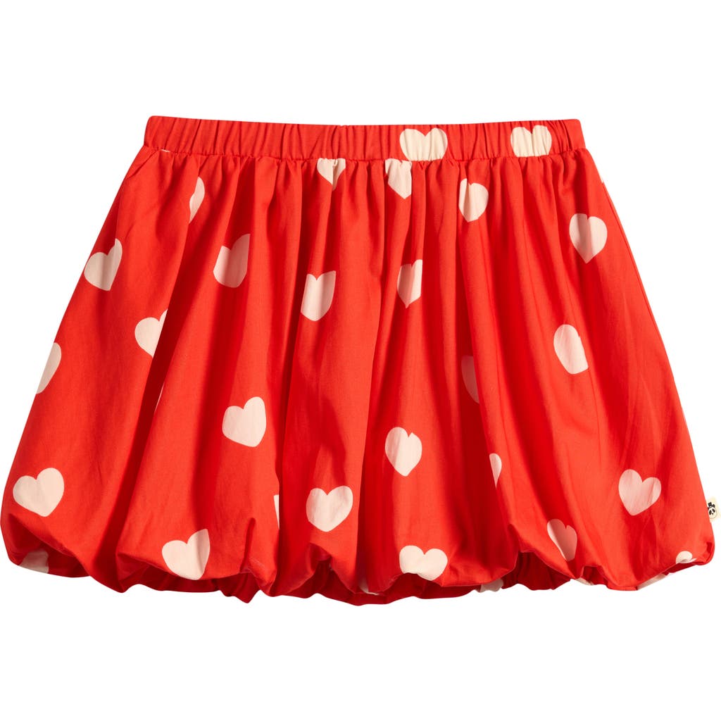 Mini Rodini Kids' Heart Print Organic Cotton Bubble Hem Skirt In Red