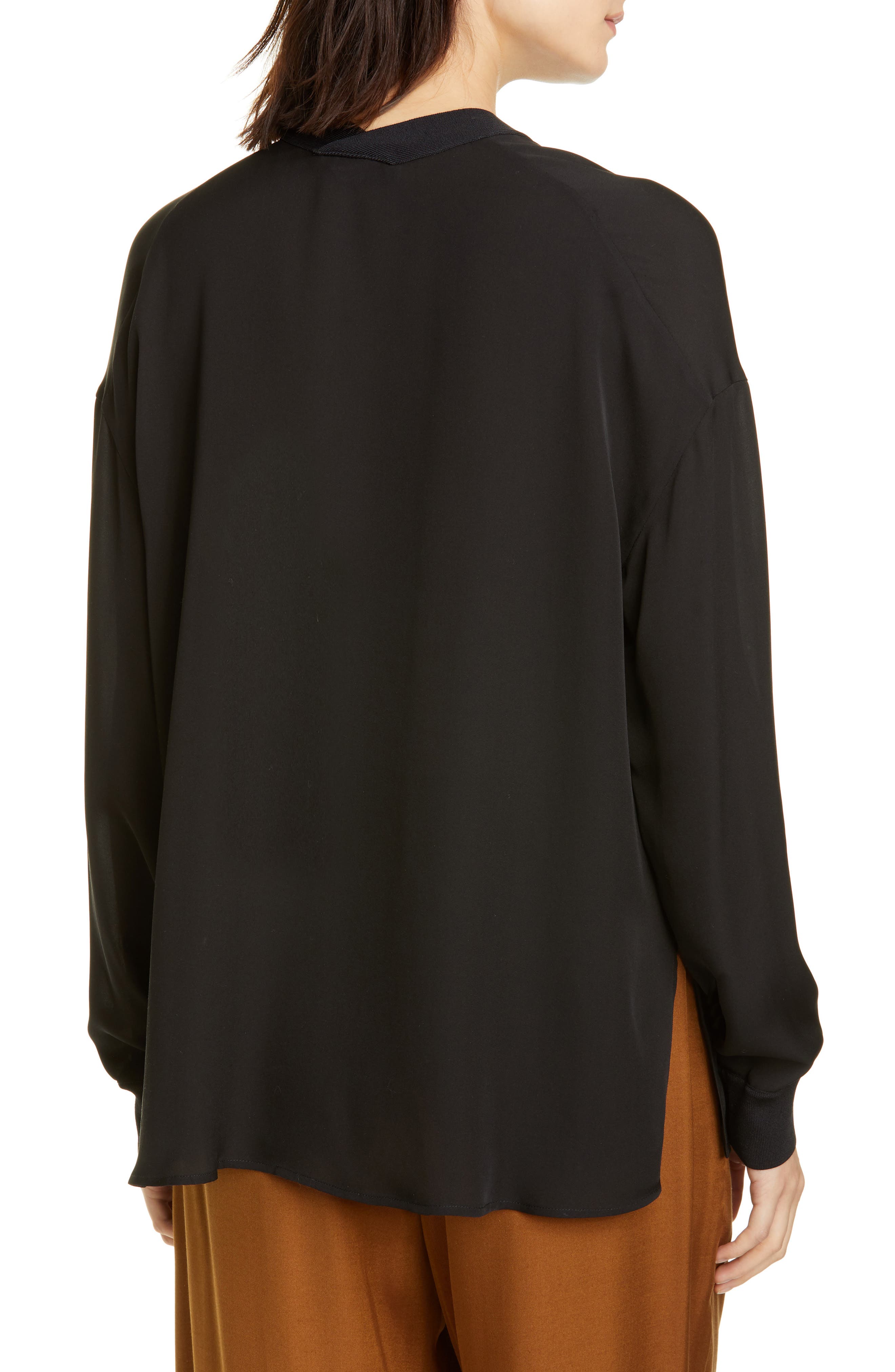 Rib Trim Silk Blouse - image 2