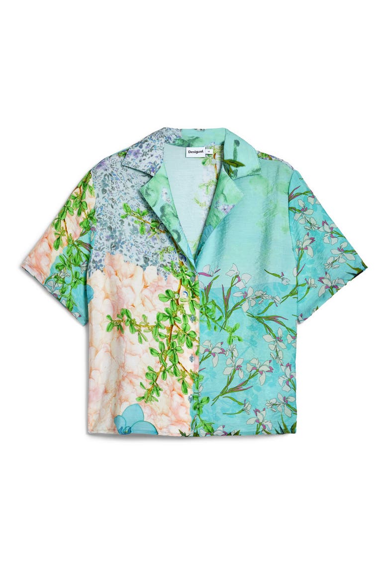 Printed Button-Up Shirt, Alternate, color, WATER GREEN
