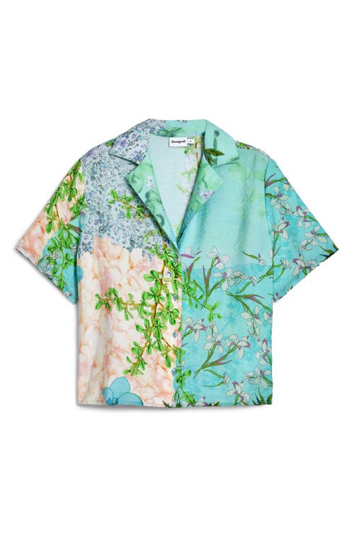 Desigual Printed Button-up Shirt In Water Green