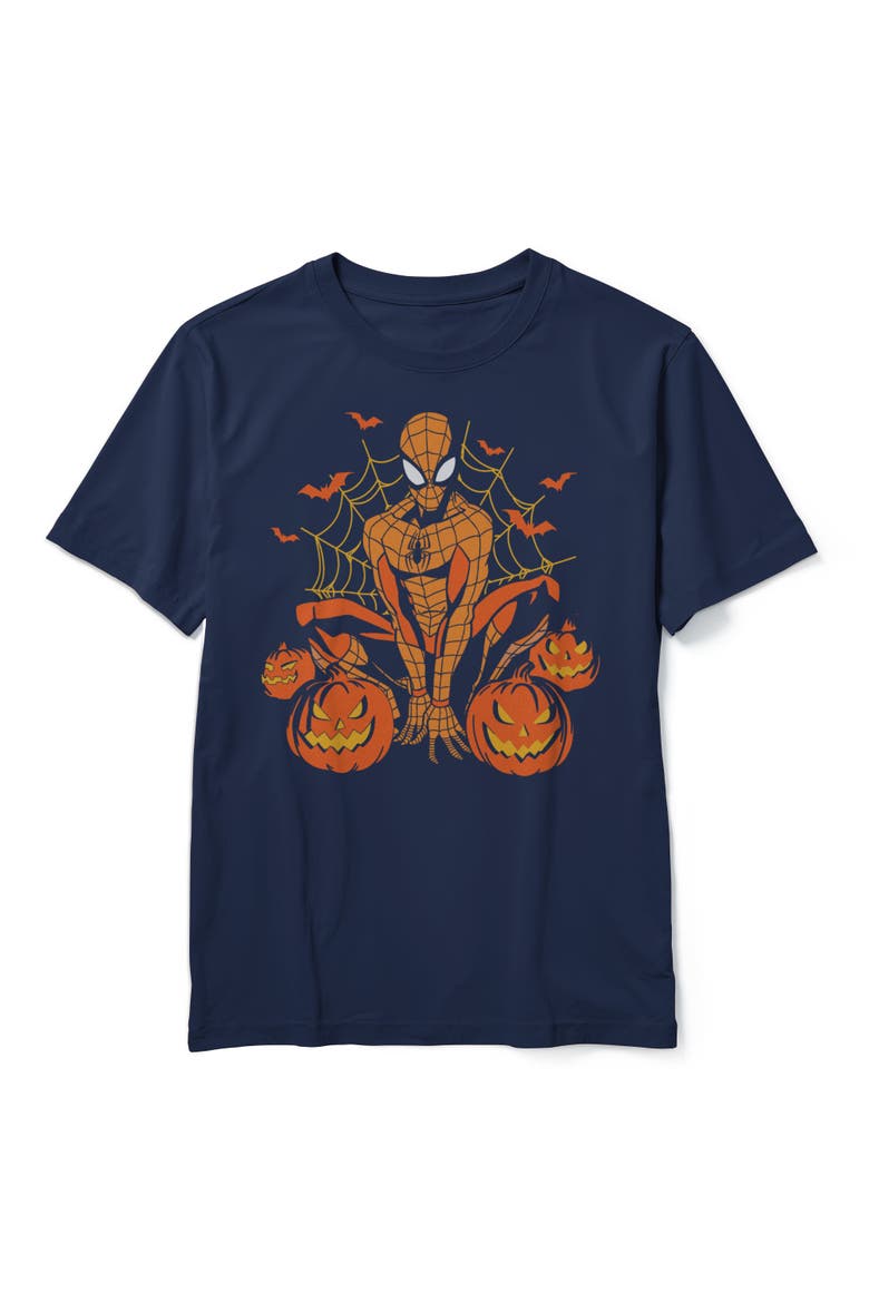 Boys' Jack-o-lantern Spideyween Short Sleeve Graphic T-shirt, Alternate, color, Navy Blue