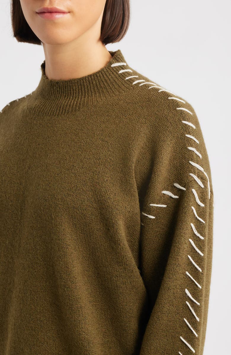 CITY BLUES Lutetia Relaxed Whipstich Sweater, Alternate, color, Olive