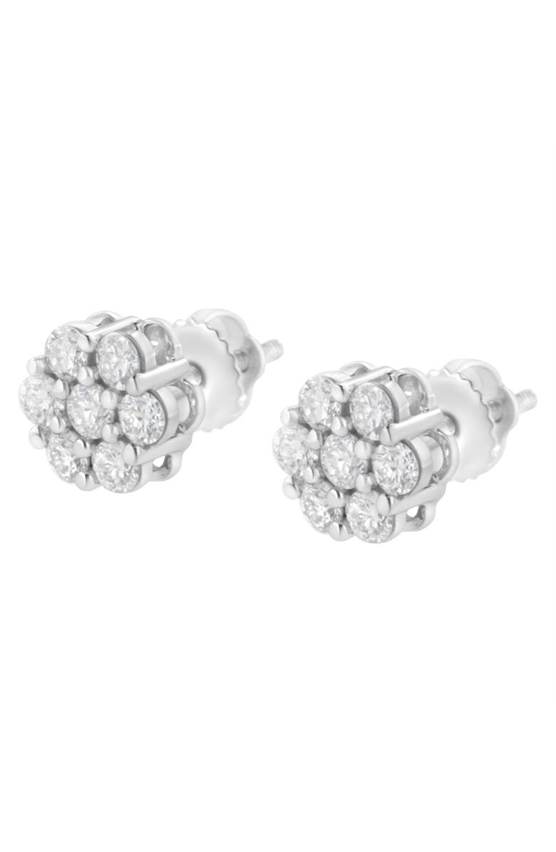 Haus of Brilliance 14K White Gold 3/4 Cttw 7 Stone Floral Cluster Diamond Stud Earrings, Alternate, color, White Gold