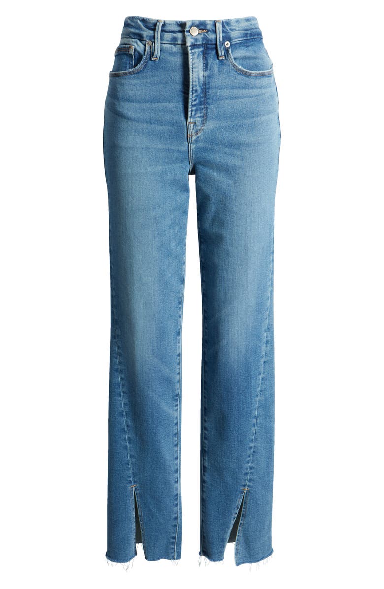 Good American Good Boy Twisted Slit Raw Hem Jeans, Alternate, color,