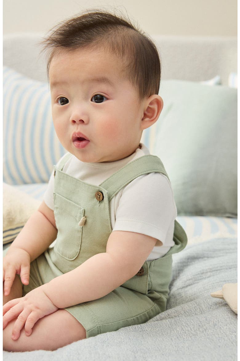 Bodysuit & Dungaree Romper Set, Alternate, color, GREEN