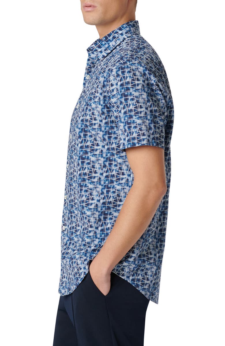Bugatchi Orson Short Sleeve Seersucker Button-Up Shirt, Alternate, color, Night Blue