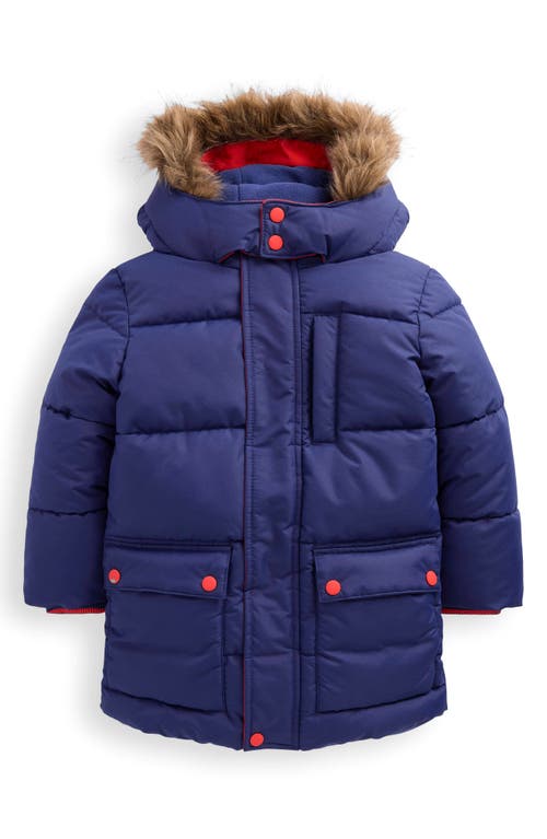 Mini Boden Kids' 2-in-1 Faux Fur Trim Padded Coat In Blue