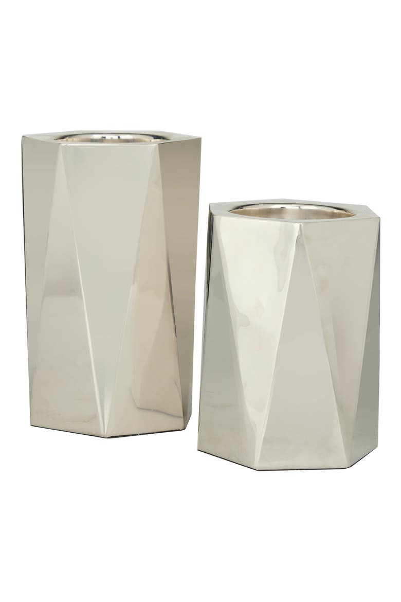 Silvertone Stainless Steel Glam Candle Holder - Set of 2, Main, color, SILVER