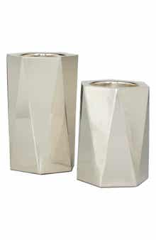 VIVIAN LUNE HOME Silvertone Stainless Steel Glam Candle Holder - Set of 2