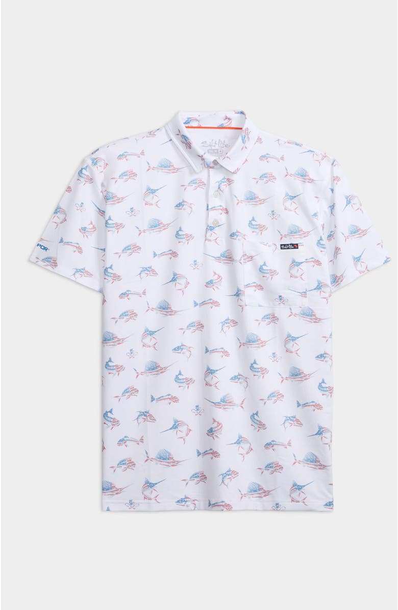 Salt Life Fish N' Bones Americana Polo, Main, color, White