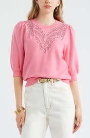 Treasure & Bond Embroidered Puff Sleeve Sweatshirt