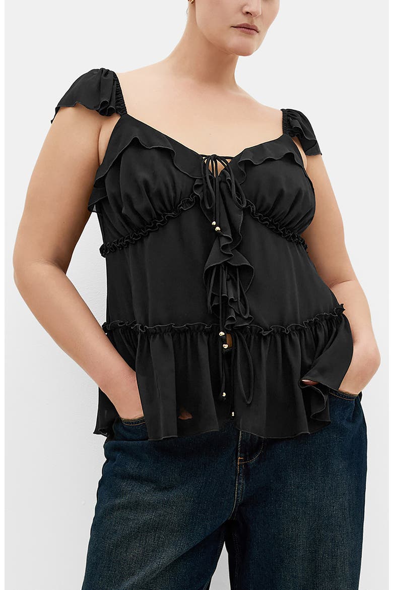 Bryn Ruffle Chiffon Peplum Top, Main, color, BLACK