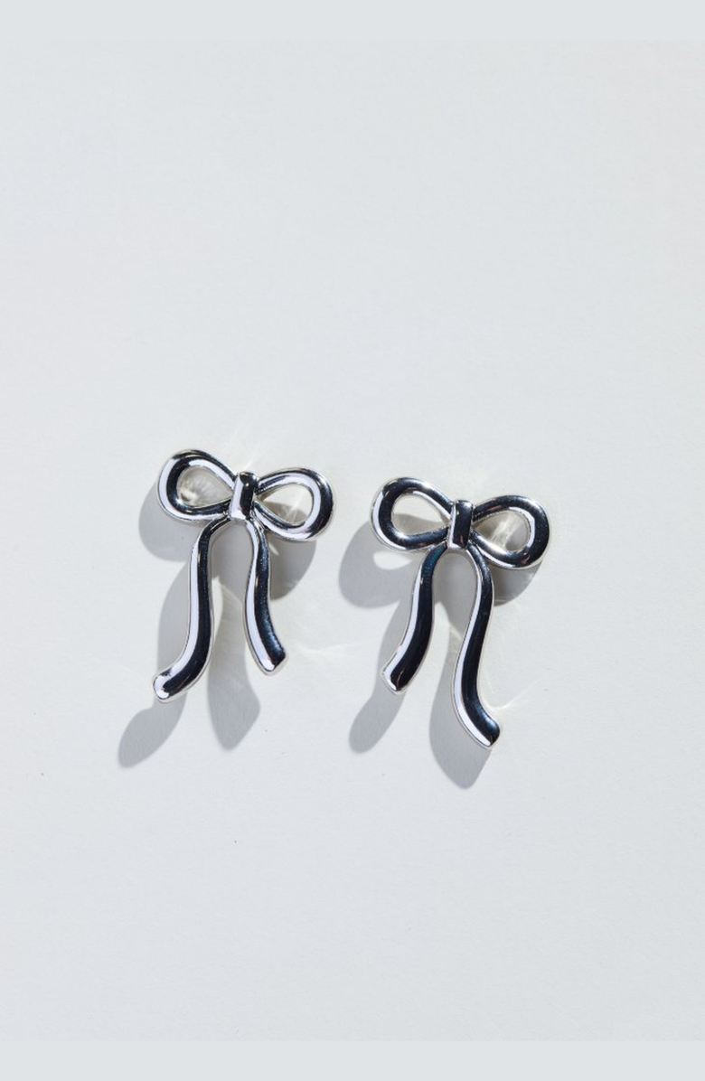 Nickel & Suede Vintage Bow Stud Earrings, Alternate, color, Silver