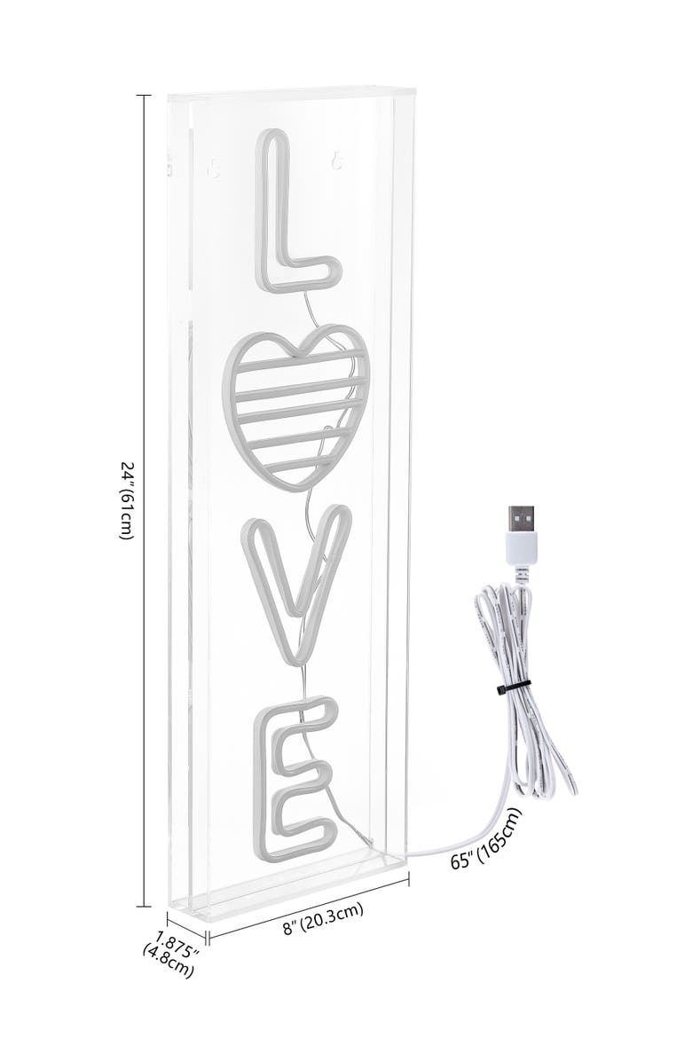 JONATHAN Y LOVE 8" X 24" Contemporary Glam Acrylic Box USB Operated LED Neon Light, White/Rainbow, Alternate, color, White/Rainbow